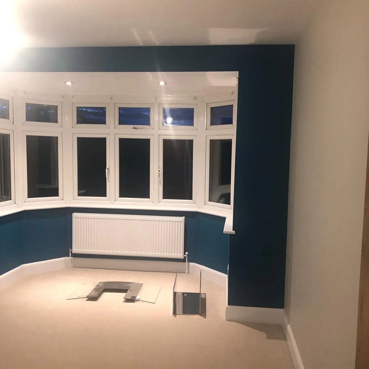 Teal bedroom bay window in progress