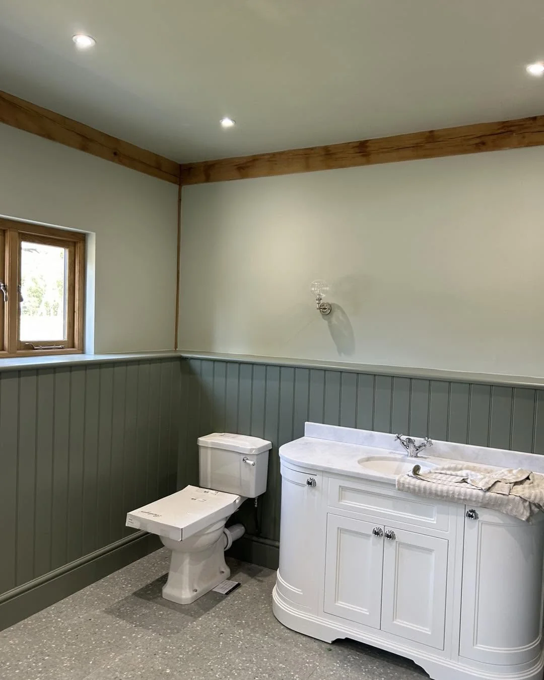 Oak frame barn WC painted boarding